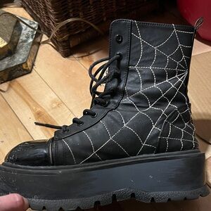 Demonia Black Platform Boots with White Web Design